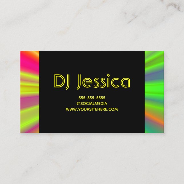 Abstract Night Club Neon Light Show Yellow DJ Business Card (Front)
