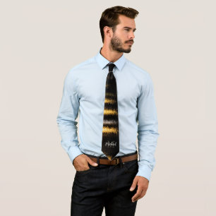 Abstract night light sea shiny gold black Monogram Neck Tie