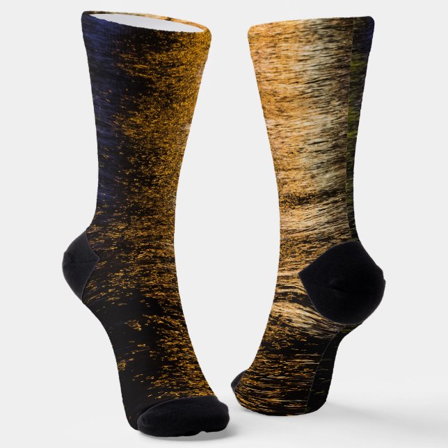 Abstract night lights sea shiny bronze reflection socks (Angled)