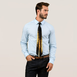 Abstract night lights sea shiny gold black 2 sides neck tie