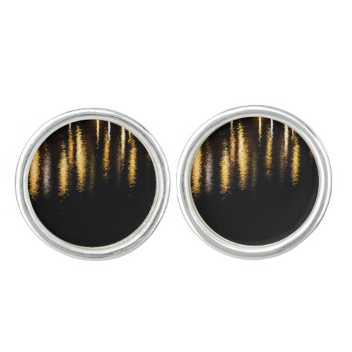 Abstract night lights sea shiny gold black cufflinks