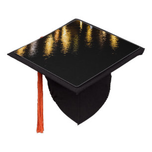 Abstract night lights sea shiny gold black graduation cap topper