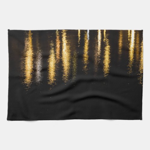 Abstract night lights sea shiny gold black kitchen towel