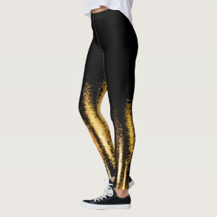 Abstract night lights sea shiny gold black leggings