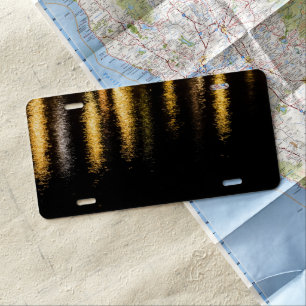 Abstract night lights sea shiny gold black license plate