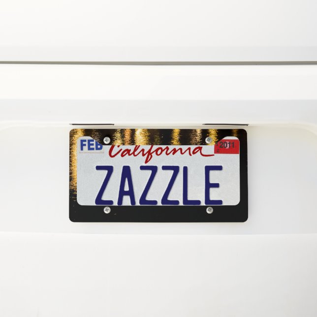Abstract night lights sea shiny gold black license plate frame (On Car)