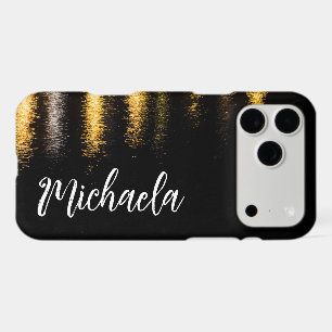 Abstract night lights sea shiny gold black Name iPhone 17 Pro Max Case