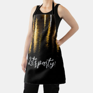 Abstract night lights sea shiny gold black Party Apron