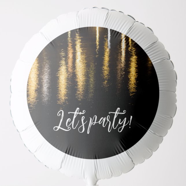 Abstract night lights sea shiny gold black Party Balloon (Front)