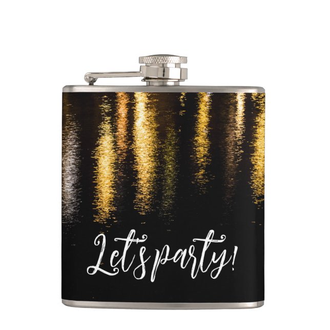 Abstract night lights sea shiny gold black Party Flask (Front)