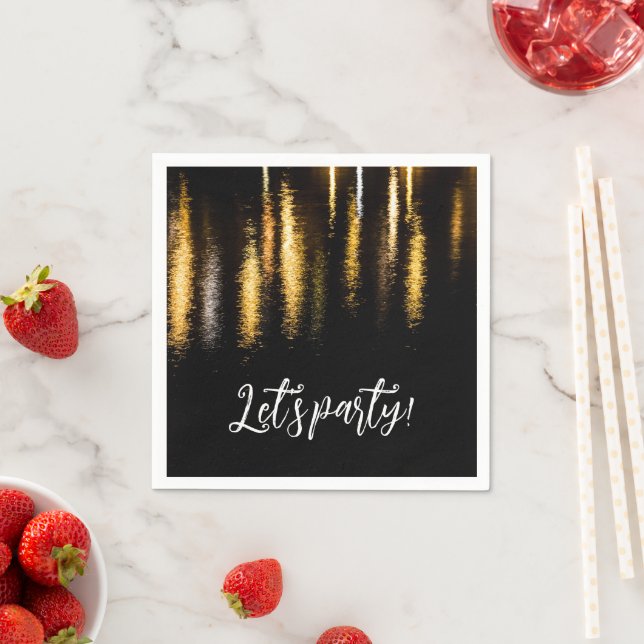 Abstract night lights sea shiny gold black Party Napkins (Insitu)