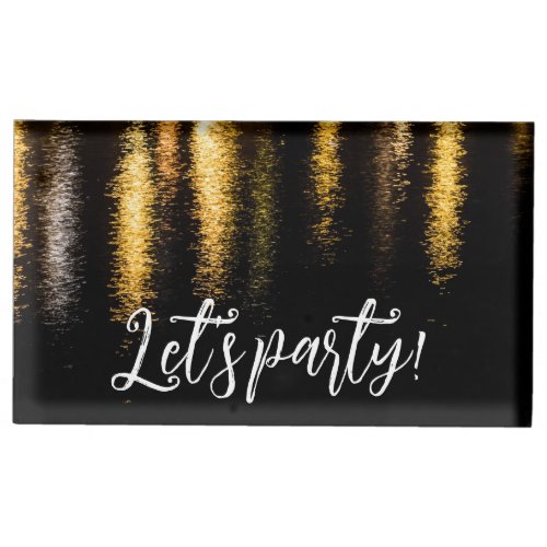 Abstract night lights sea shiny gold black Party Place Card Holder