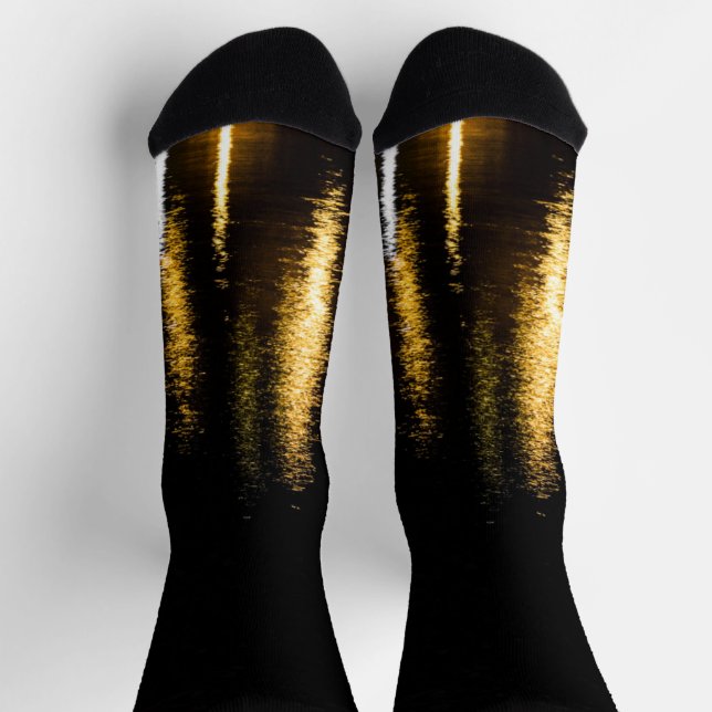 Abstract night lights sea shiny gold black socks (Top)