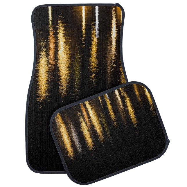 Abstract night lights sea shiny gold reflection car floor mat (Set)