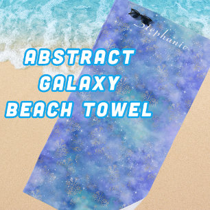 Abstract Night Sky Galaxy Teal Purple Blue Beach Towel