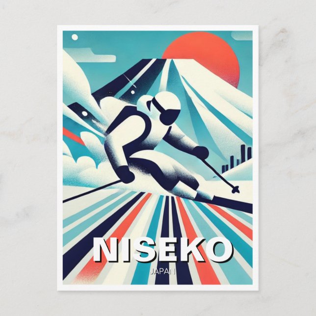 Abstract Niseko Japan Hokkaido Skier Skiing Postcard (Front)