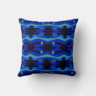 Abstract Noah's Ark Black Blue Turquoise Green Throw Pillow
