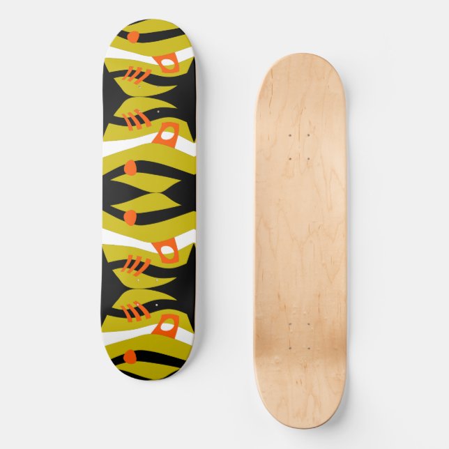 Abstract Noah's Ark Black Olive Orange White  Skateboard (Front)