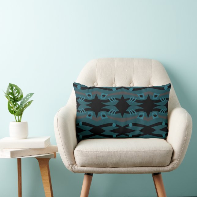 Abstract Noah's Ark Black Teal Gray Lumbar Pillow (Chair)