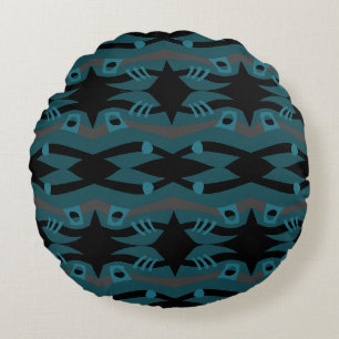 Abstract Noah's Ark Black Teal Gray Round Pillow