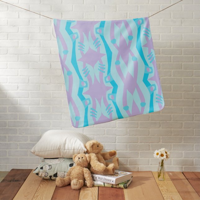 Abstract Noah's Ark Blue Lilac Baby Blanket (In Situ)