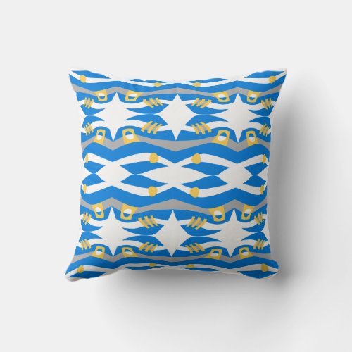 Abstract Noahs Ark Blue Yellow Gray Throw Pillow