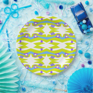 Abstract Noah's Ark Green Purple Blue Paper Plates