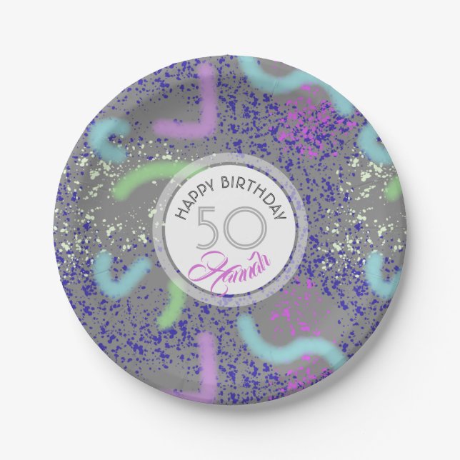 Abstract Noodle personalized 50th Birthday P Plate (Front)