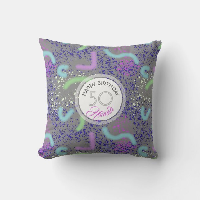 Abstract Noodles personalized 50th Birthday Pillow (Front)