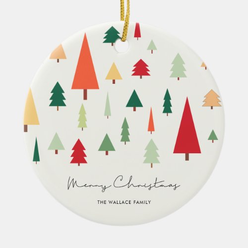 Abstract nordic Christmas trees pattern Ceramic Ornament