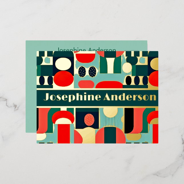 Abstract Nordic Print on Aqua Green Foil Invitation Postcard (Front/Back)
