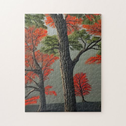 Abstract Northern Autumn Woodland Jigsaw Puzzle
