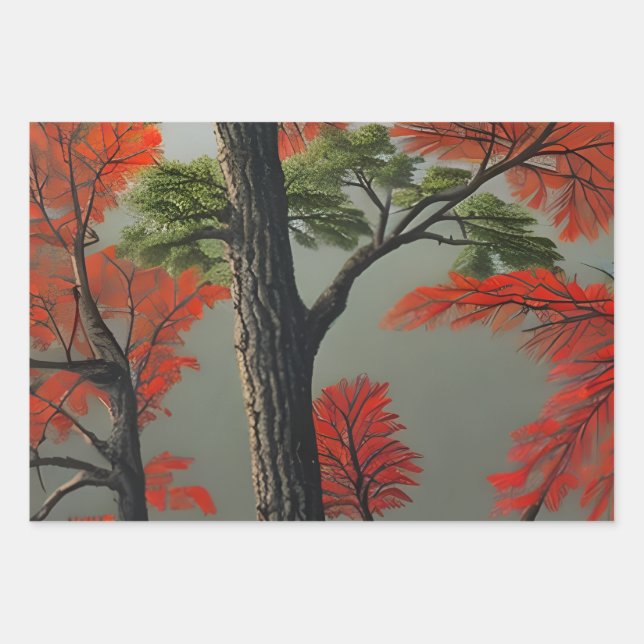 Abstract Northern Autumn Woodland Wrapping Paper Sheets (Front)
