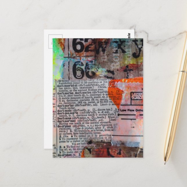 Abstract Numbers Letters Grunge collage  Postcard (Front/Back In Situ)