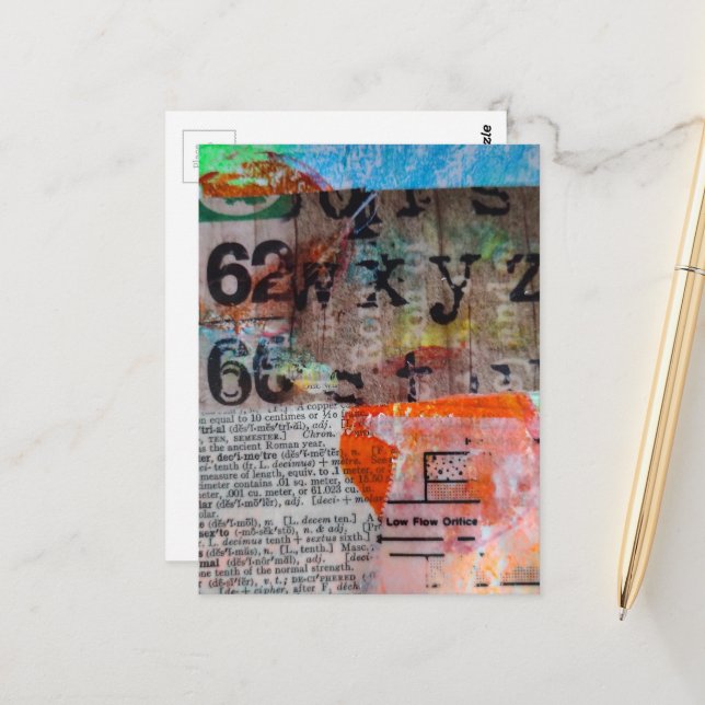 Abstract Numbers Letters Grunge collage  Postcard (Front/Back In Situ)