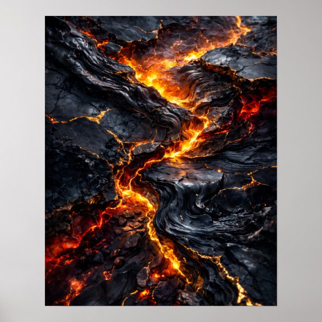 Abstract Obsidian Lava Flow Fire Art Poster (Front)