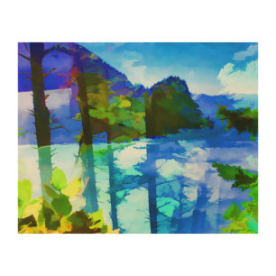 Abstract Ocean and Mountains Wood Art