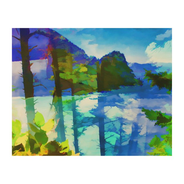 Abstract Ocean and Mountains Wood Art (Front)