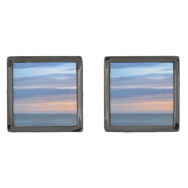 Abstract Ocean Beach Sunset Gray Cufflinks (Front)