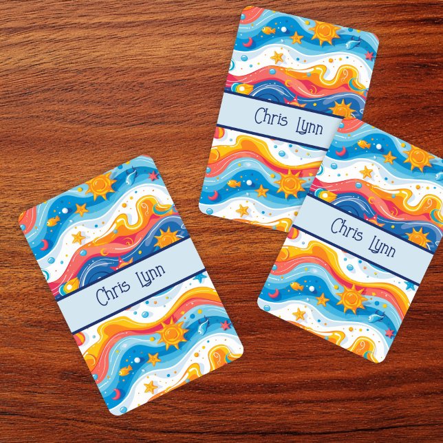 Abstract Ocean Beach Theme Waves Fish Sun Poker Cards (Creator Uploaded)