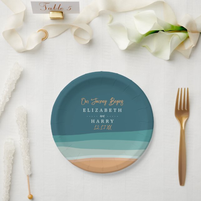 Abstract Ocean Beach Wedding Paper Plates (Wedding)