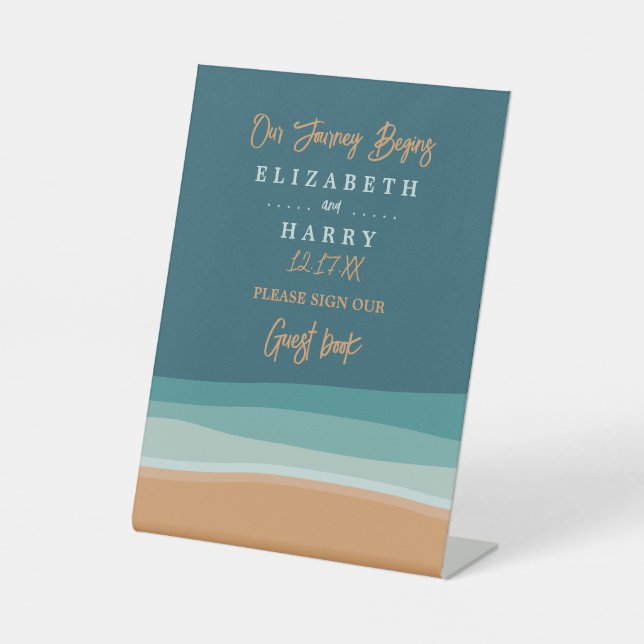 Abstract Ocean Beach Wedding Pedestal Sign (Front)