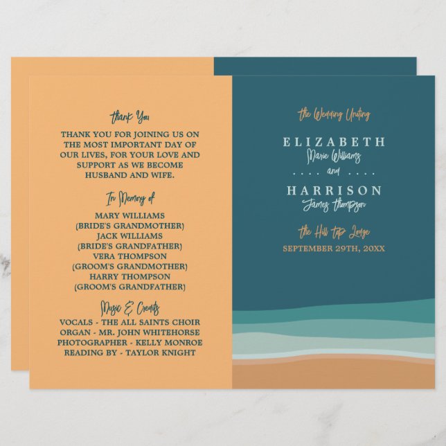 Abstract Ocean Beach Wedding Programme (Front/Back)