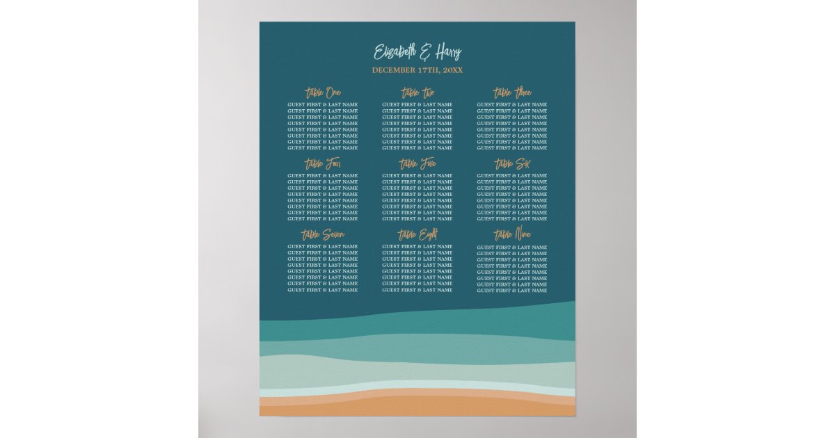 Abstract Ocean Beach Wedding Seating Chart | Zazzle