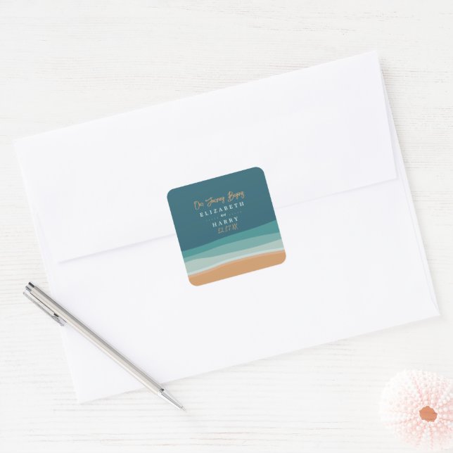 Abstract Ocean Beach Wedding Square Sticker (Envelope)