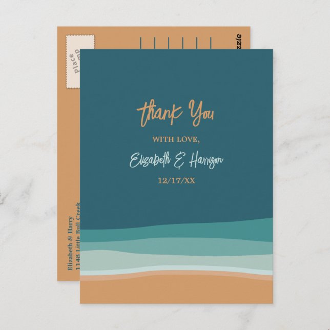 Abstract Ocean Beach Wedding Thank You Postcard (Front/Back)