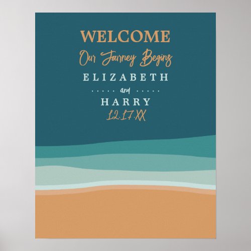 Abstract Ocean Beach Wedding Welcome Poster