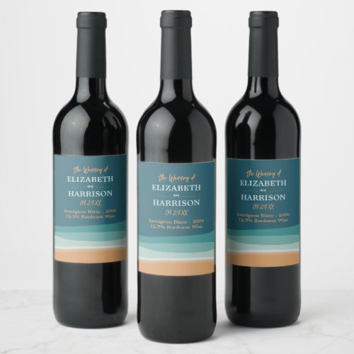 Abstract Ocean Beach Wedding Wine Label