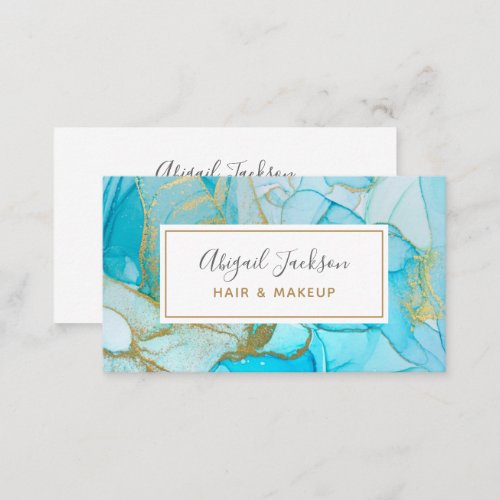 Abstract Ocean Blue Gold Watercolor Hair  Makeup Business Card