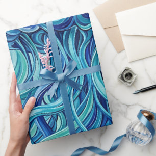 Abstract Ocean Blue Jellyfish Wrapping Paper